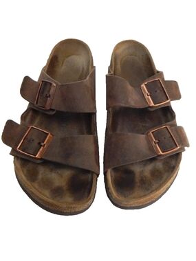 Birkenstock Brown Two-Strap Leather Sandals